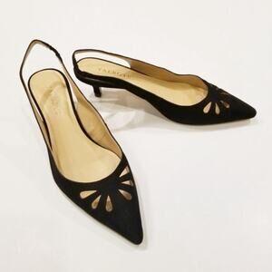 TALBOTS Classic Black slingback kitten heel pumps faux suede finish size 7